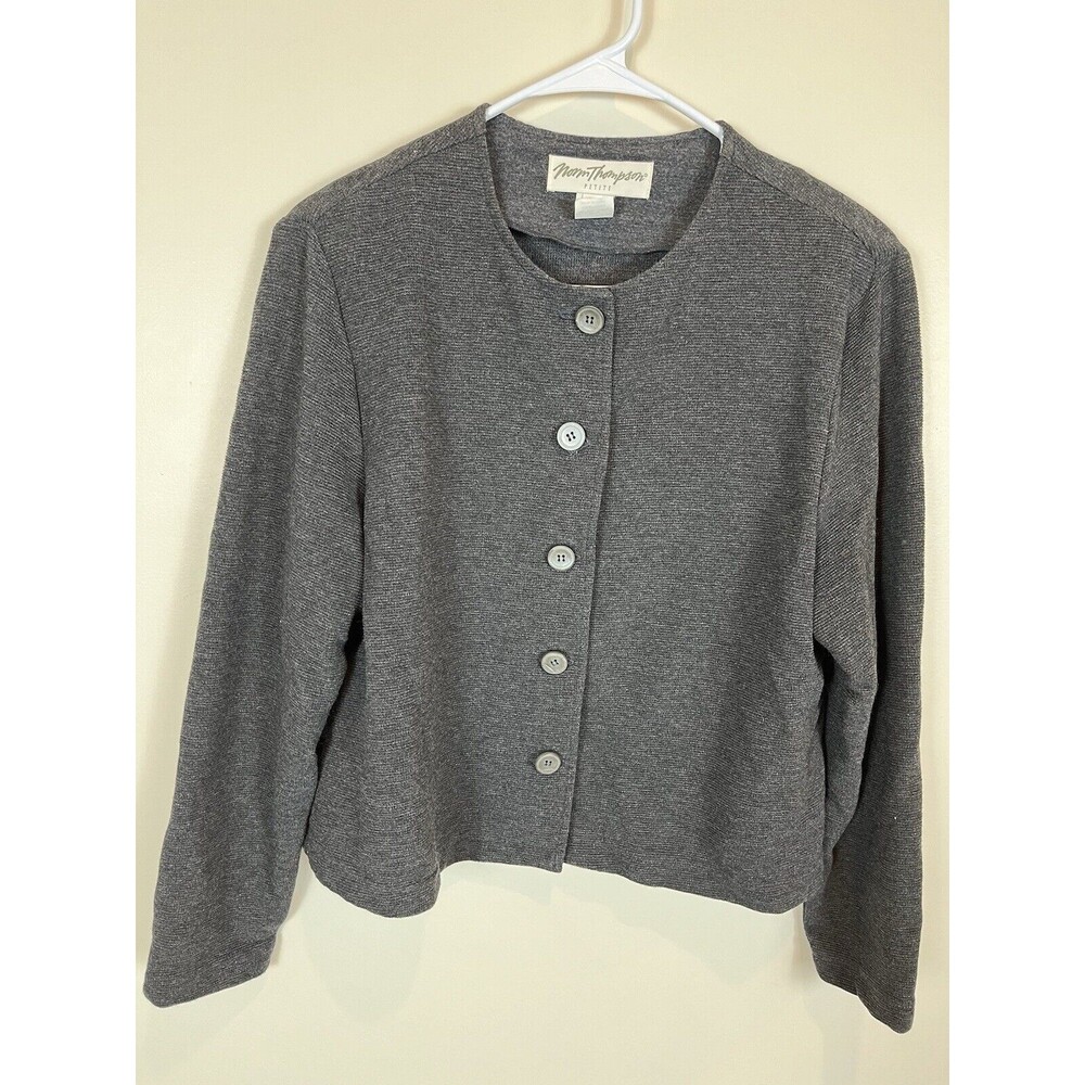 VTG Norm Thompson Womens Jacket Blazer Dark Gray Size PM Button Up Made In US